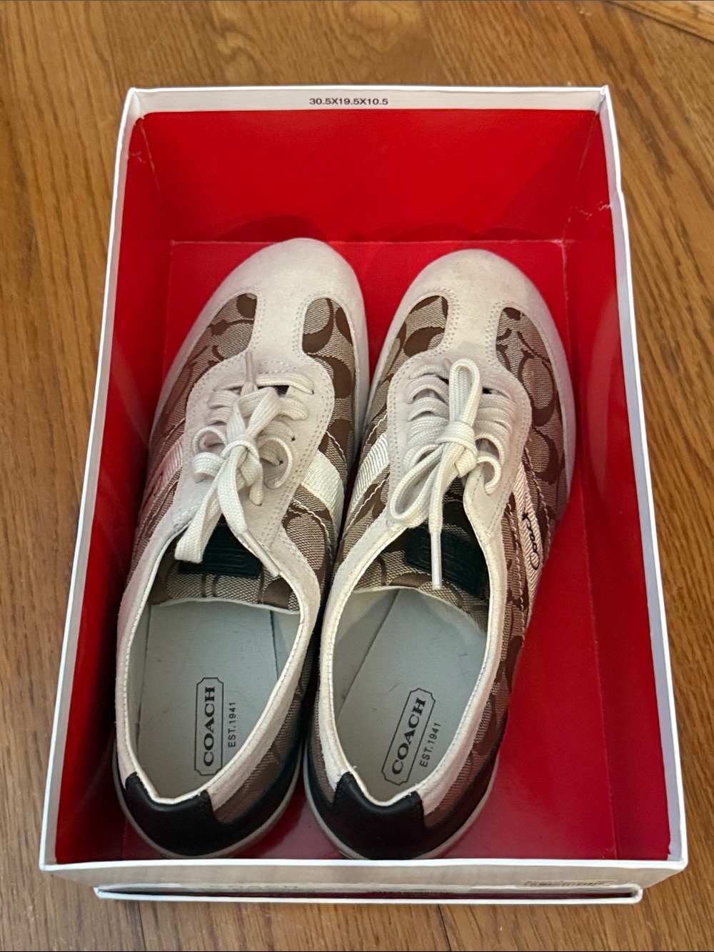 Coach Beige and Brown Signature Jacquard Lace-Up Sneakers